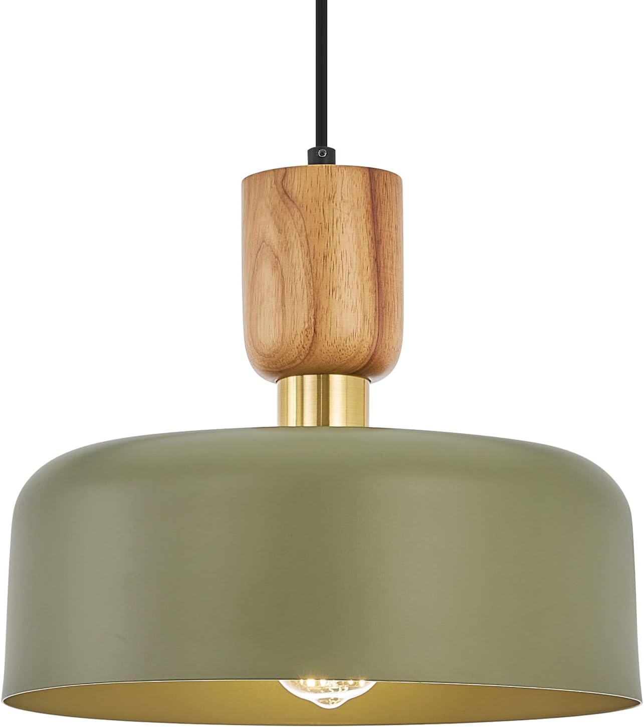 Green Wood Brass Pendant Light Fixture