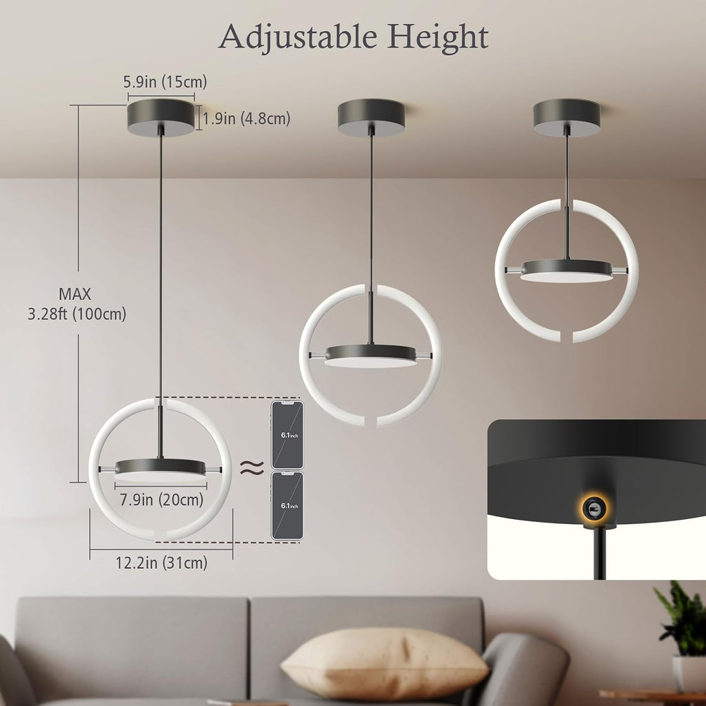 Black Dimmable Saturn Ring Pendant Light