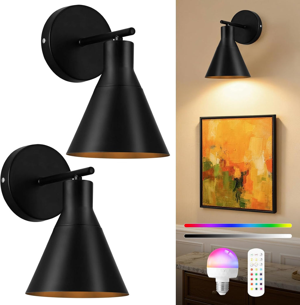 Black Rechargeable LED Wall Sconces 2 Pack