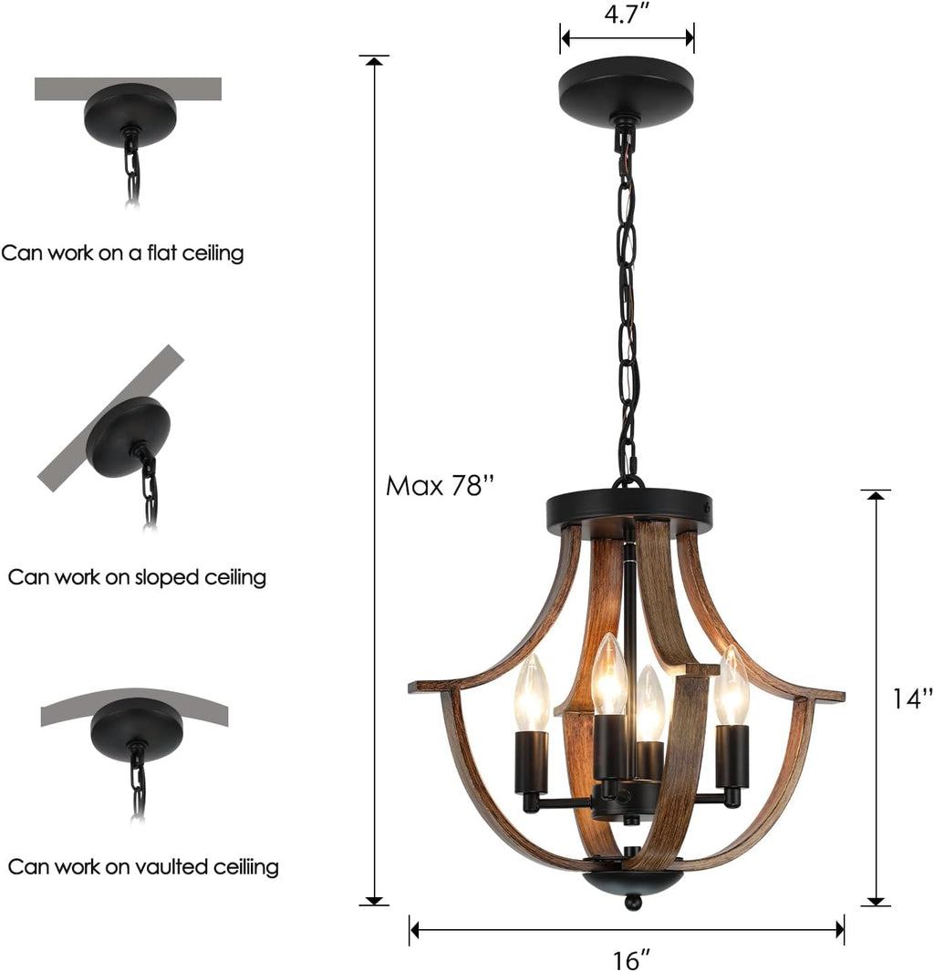 4-Light Wood Farmhouse Chandelier