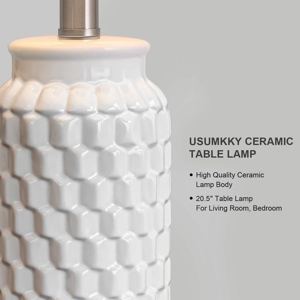 White Ceramic Farmhouse Table Lamps 2 Pack