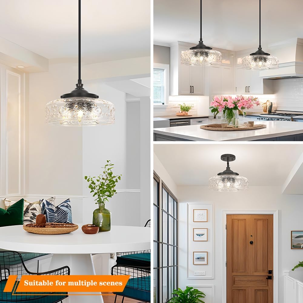 Black Glass 3-Light Farmhouse Pendant Light