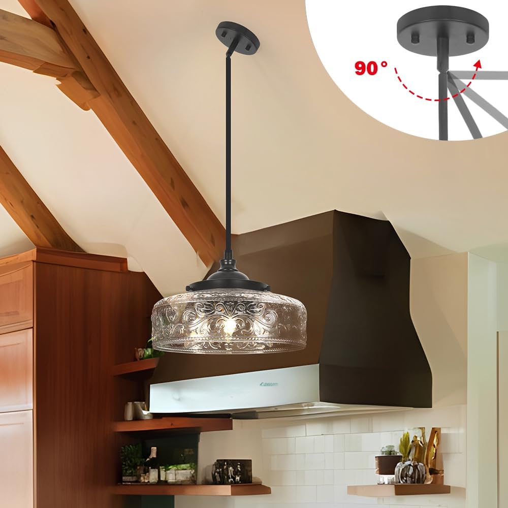 Black Glass 3-Light Farmhouse Pendant Light