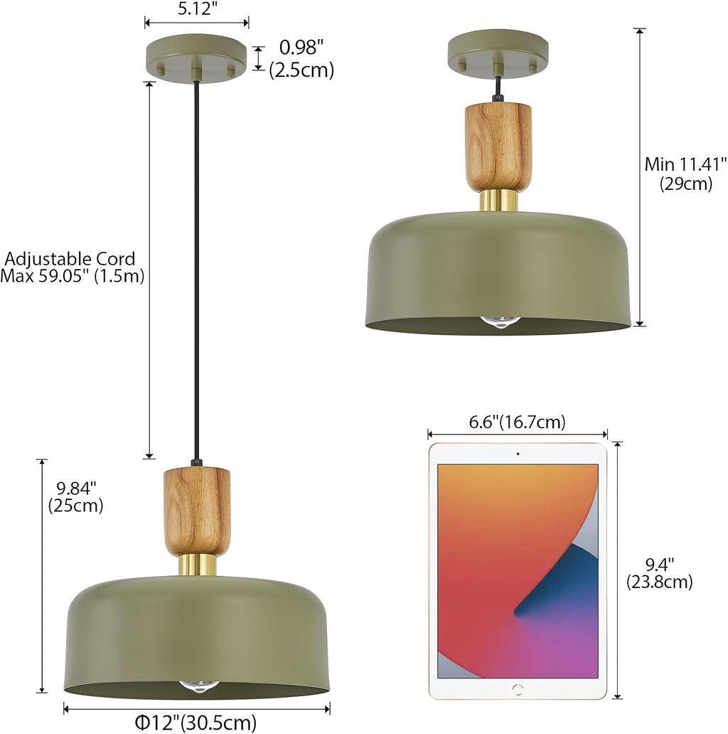 Green Wood Brass Pendant Light Fixture