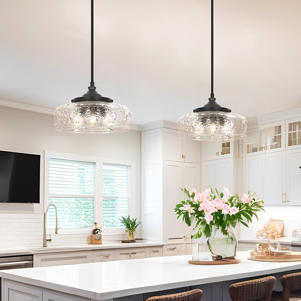 Black Glass 3-Light Farmhouse Pendant Light