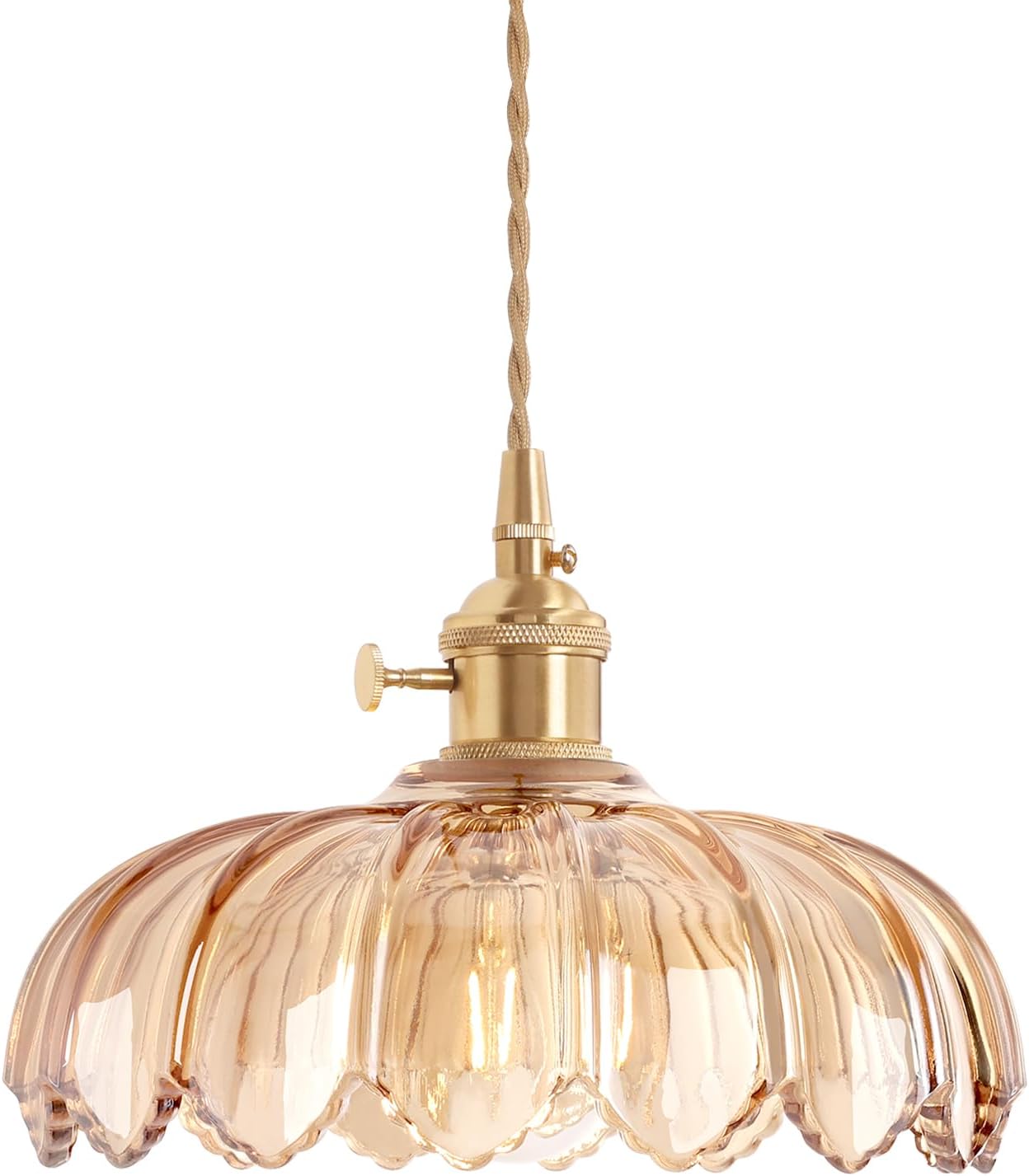 Brass Amber Glass Vintage Pendant Light