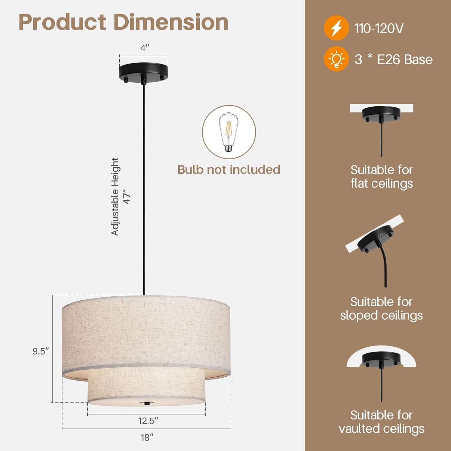 Double Drum Fabric Pendant Chandelier