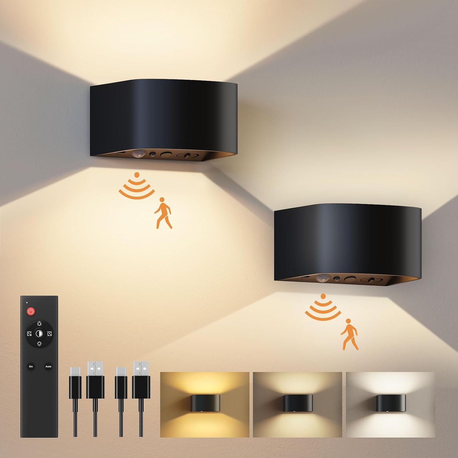 Motion Sensor Dimmable LED Wall Sconces 2 Pack