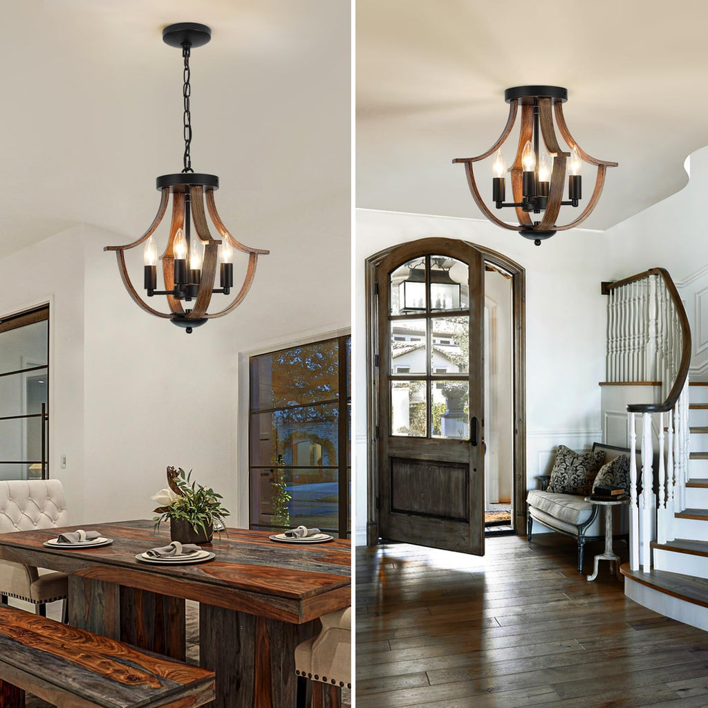4-Light Wood Farmhouse Chandelier