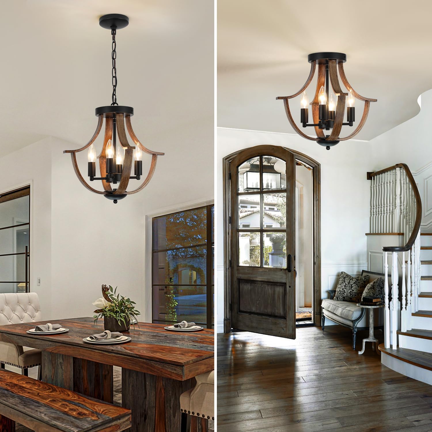 4-Light Wood Farmhouse Chandelier