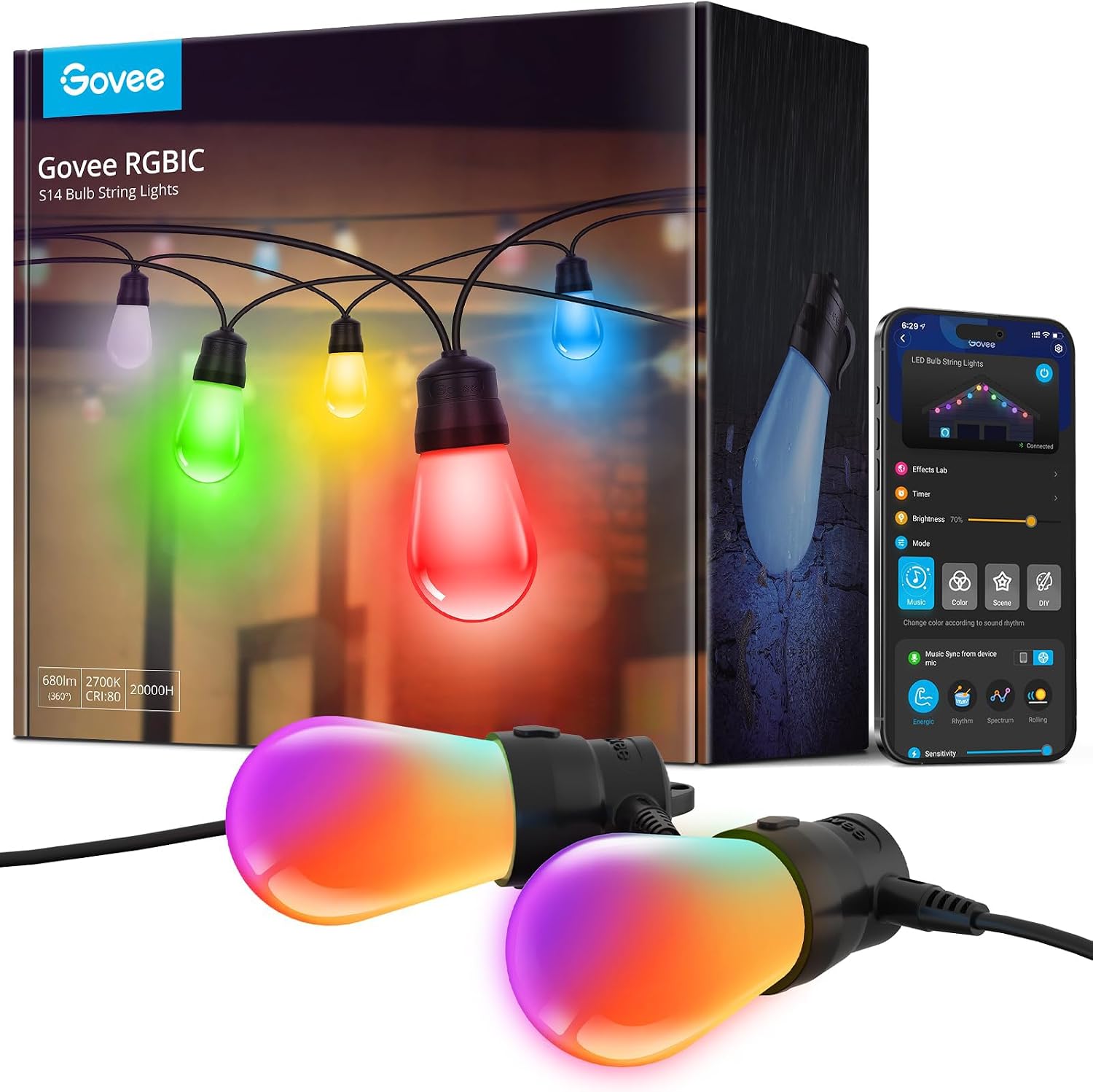 48FT App Control RGBIC Smart Outdoor String Lights H7015