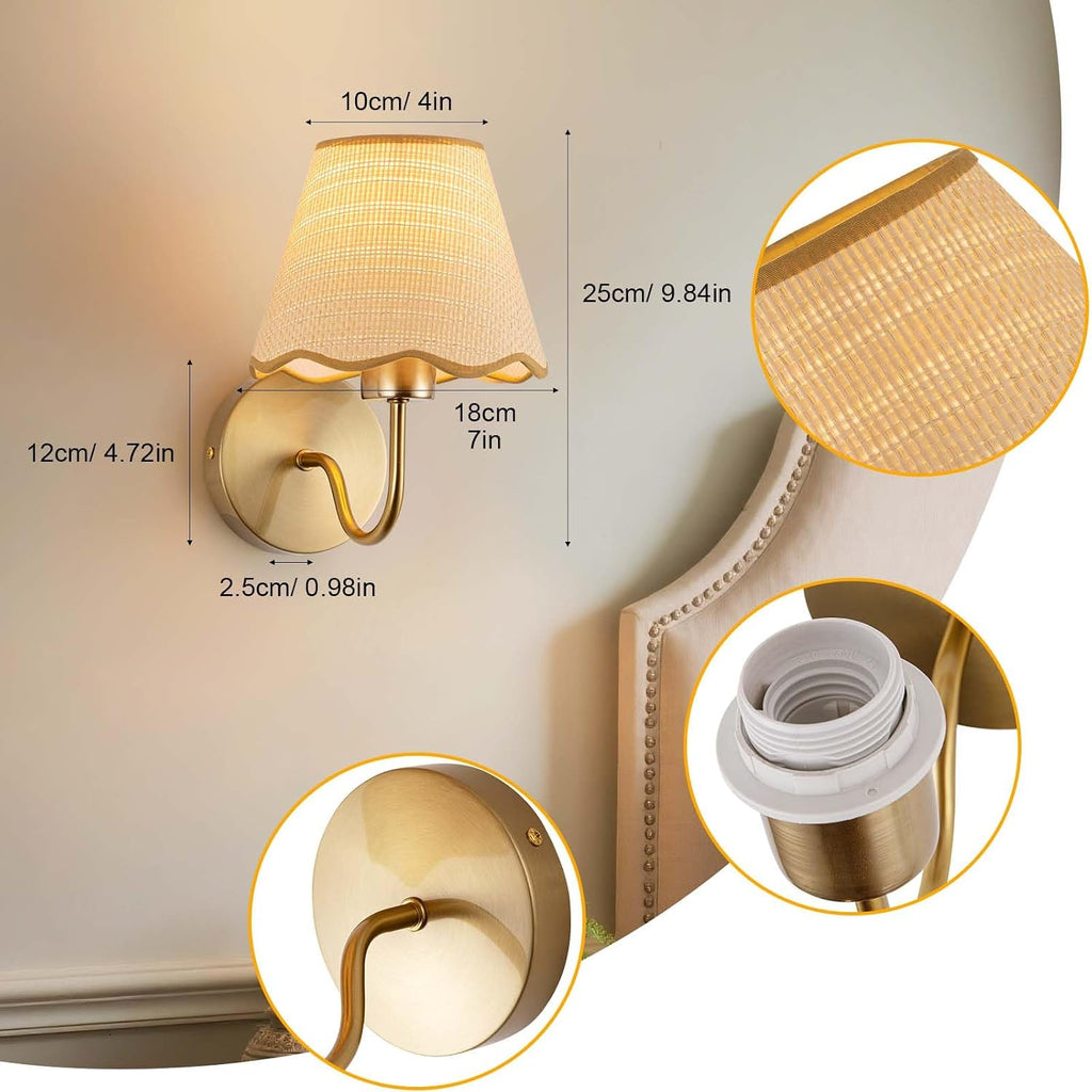 Gold Rattan Rechargeable Wall Sconces 2 Pack