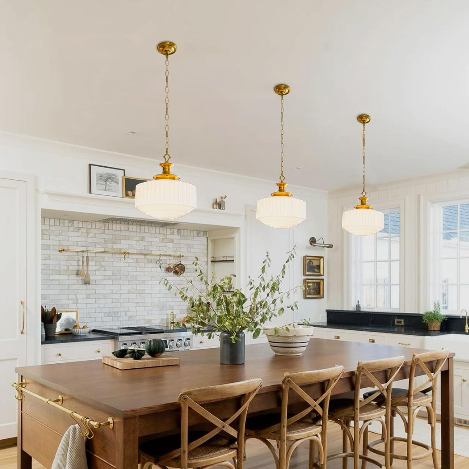 Brass Milk Glass Vintage Pendant Light