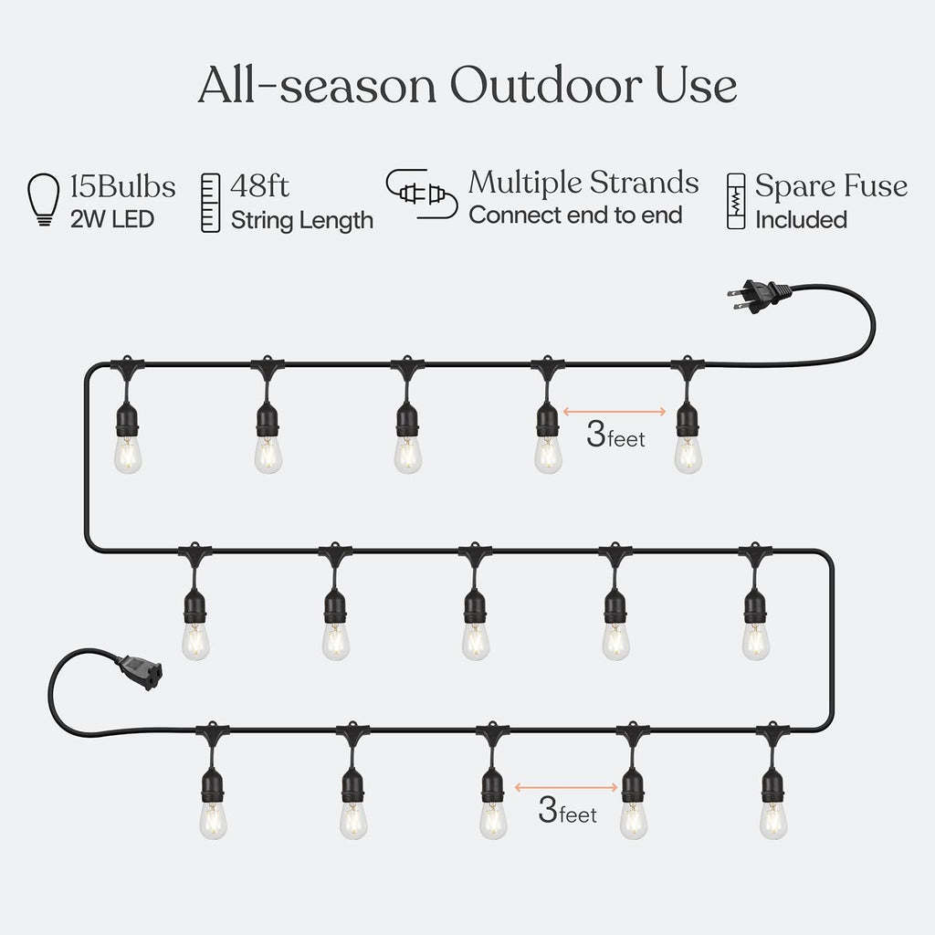 48FT Commercial Dimmable Vintage Patio String Lights