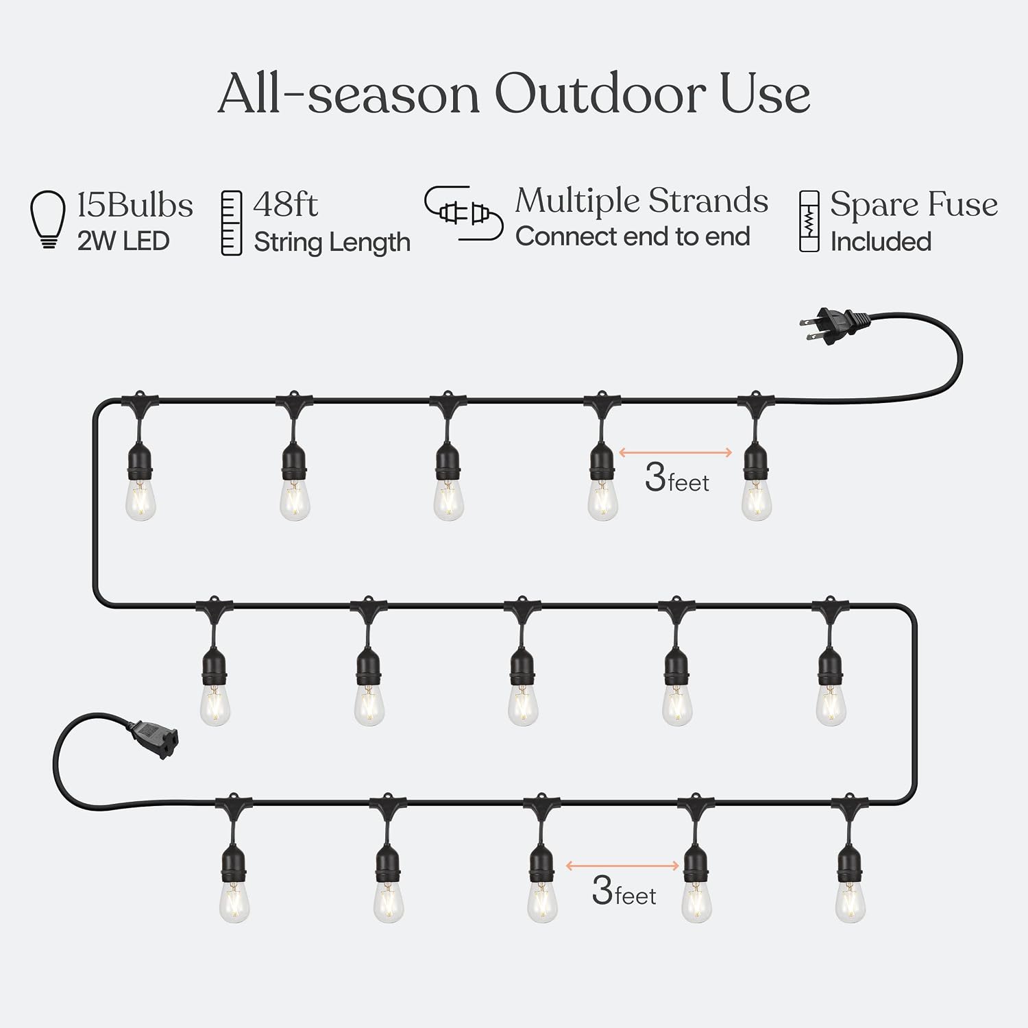 48FT Commercial Dimmable Vintage Patio String Lights
