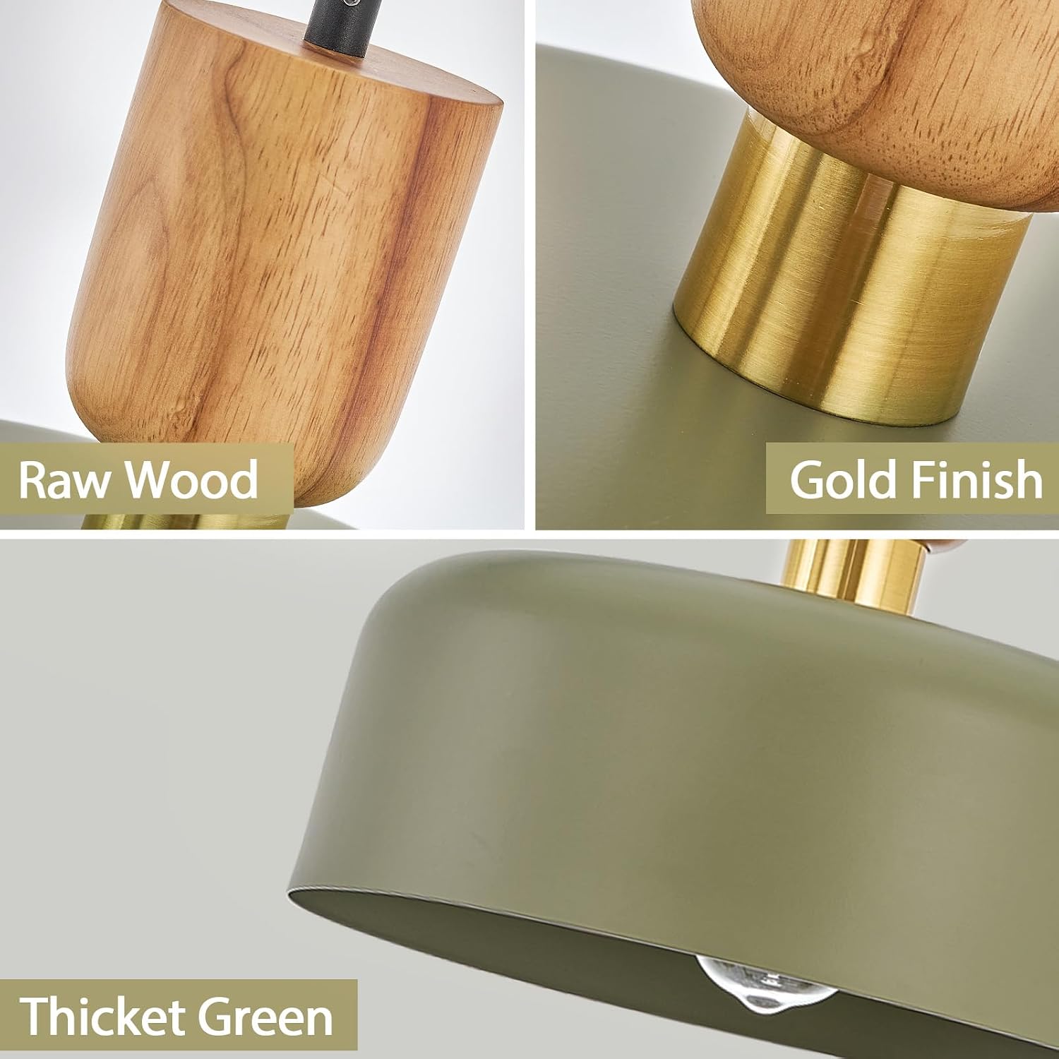 Green Wood Brass Pendant Light Fixture