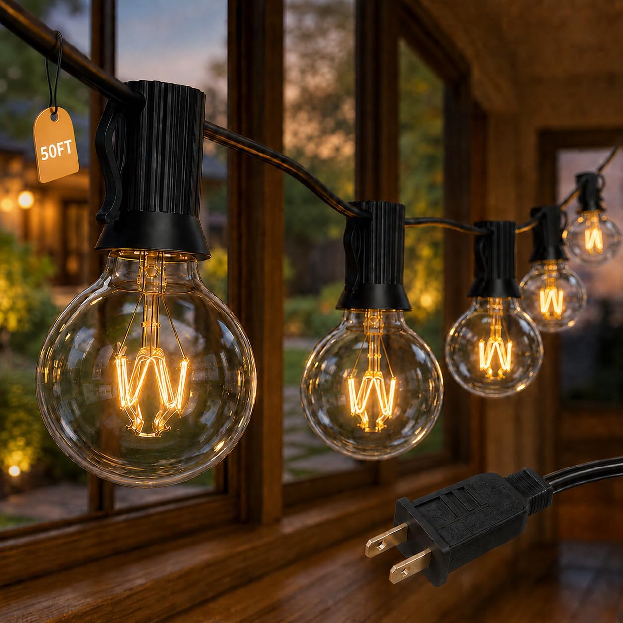 Black Waterproof G40 Globe String Lights 50FT