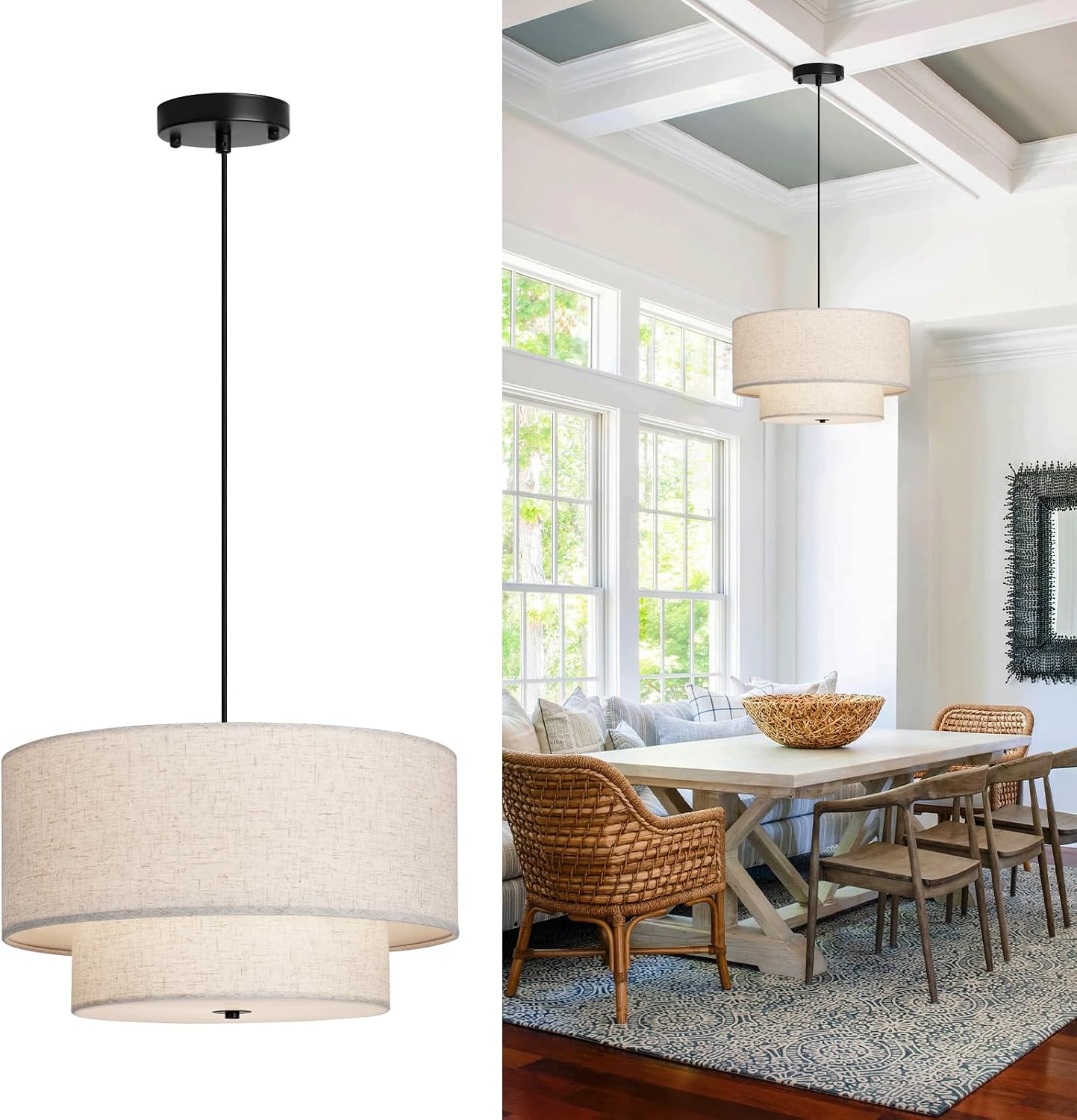 Double Drum Fabric Pendant Chandelier