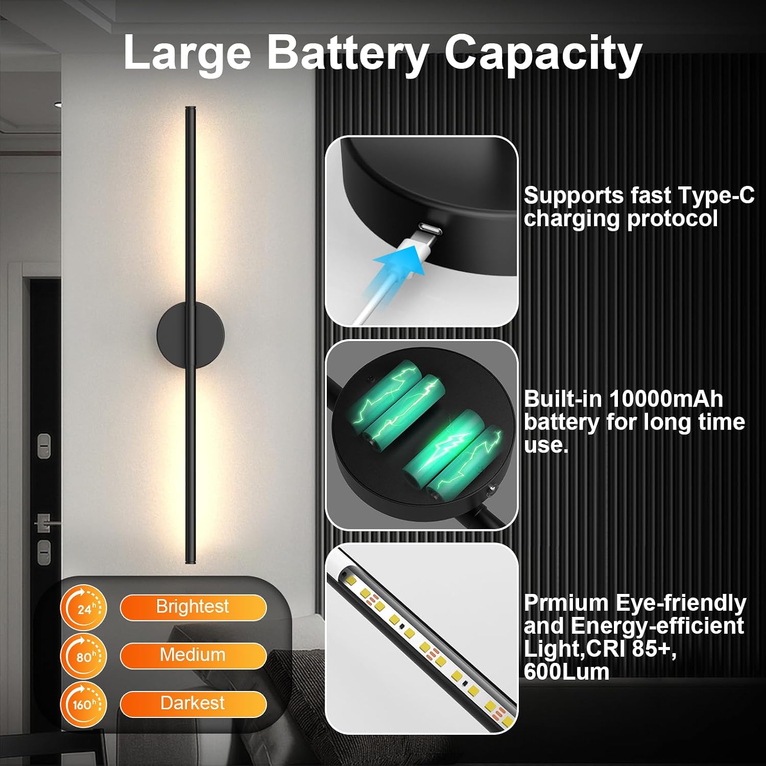 360° Rotatable Rechargeable Wall Sconces 2 Pack