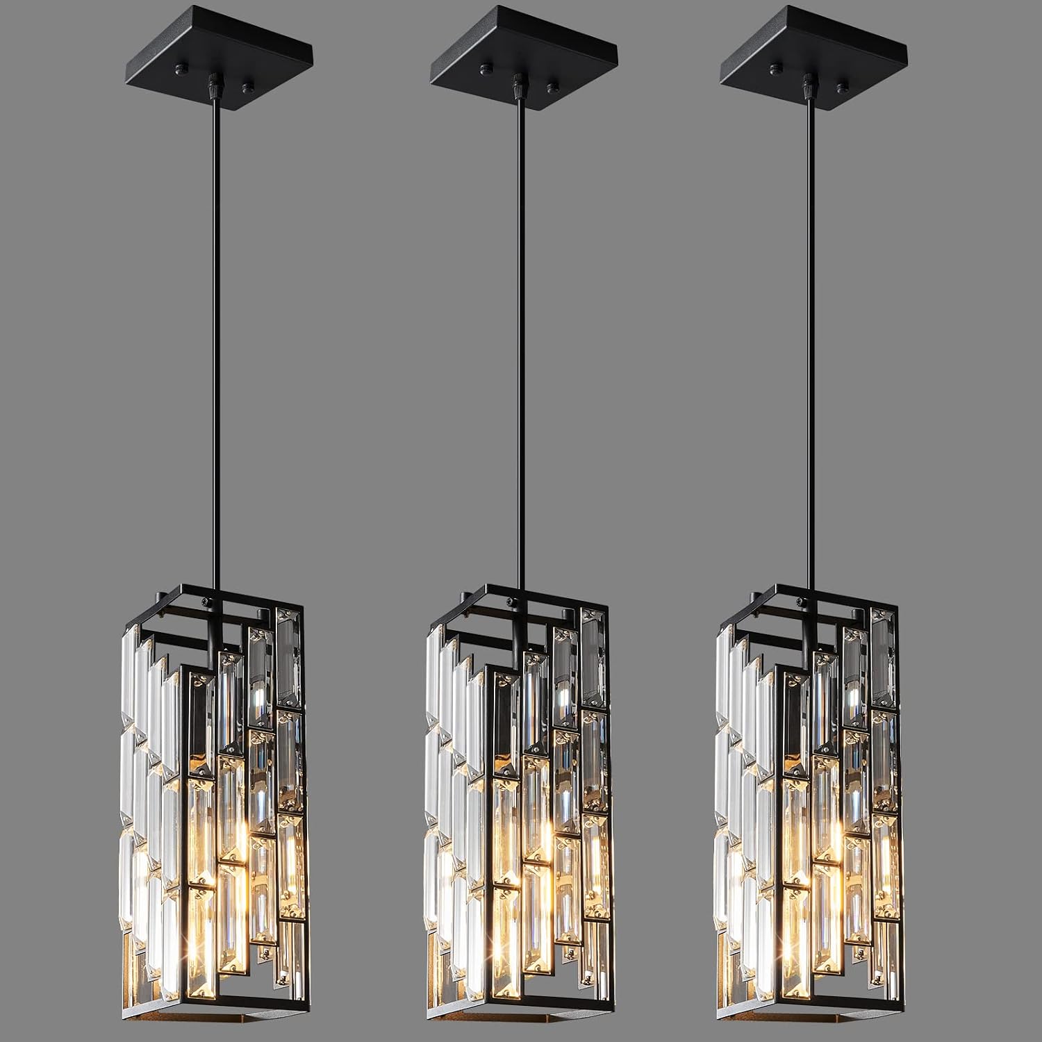 Black Crystal Pendant Lights 3 Pack