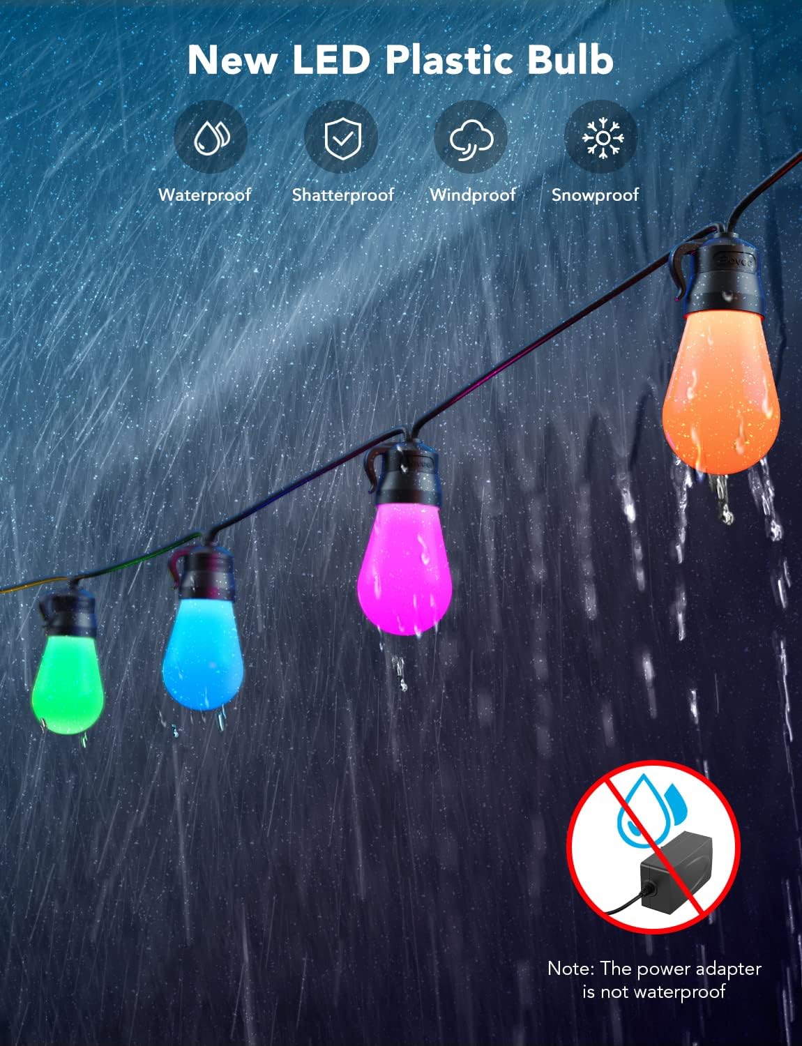 48FT App Control RGBIC Smart Outdoor String Lights H7015