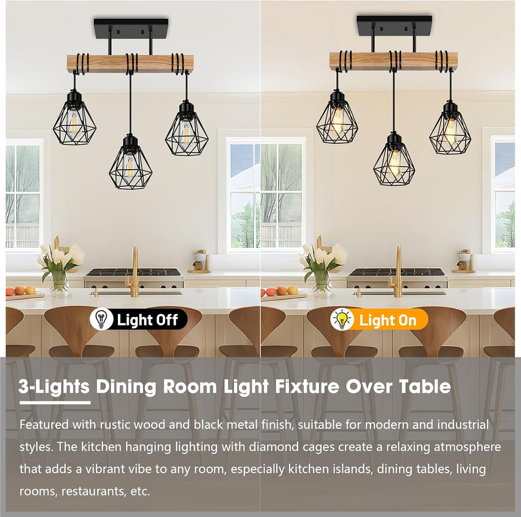 Wood Metal Farmhouse Pendant Light Fixture