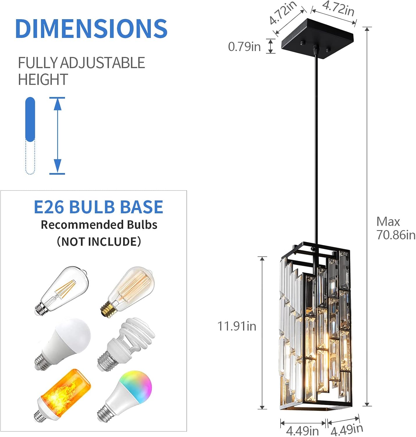 Black Crystal Pendant Lights 3 Pack