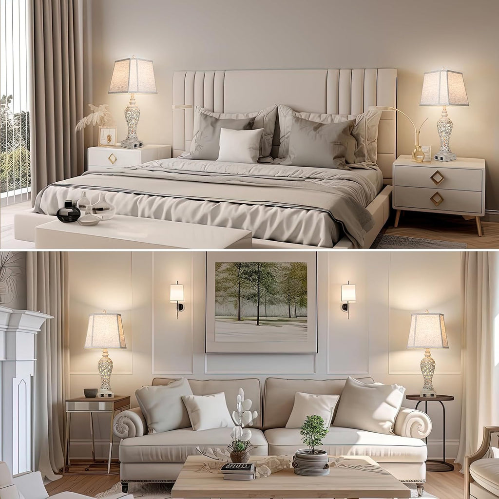 USB Fabric Shade Table Lamps 2 Pack