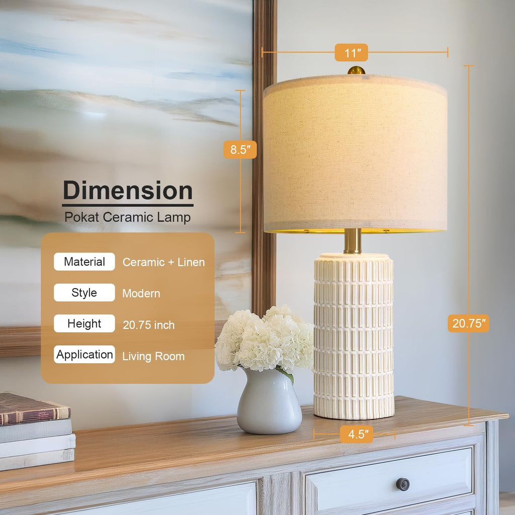 White Ceramic Farmhouse Table Lamps 2 Pack