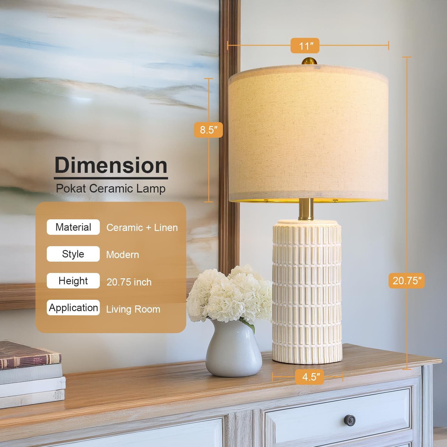 White Ceramic Farmhouse Table Lamps 2 Pack