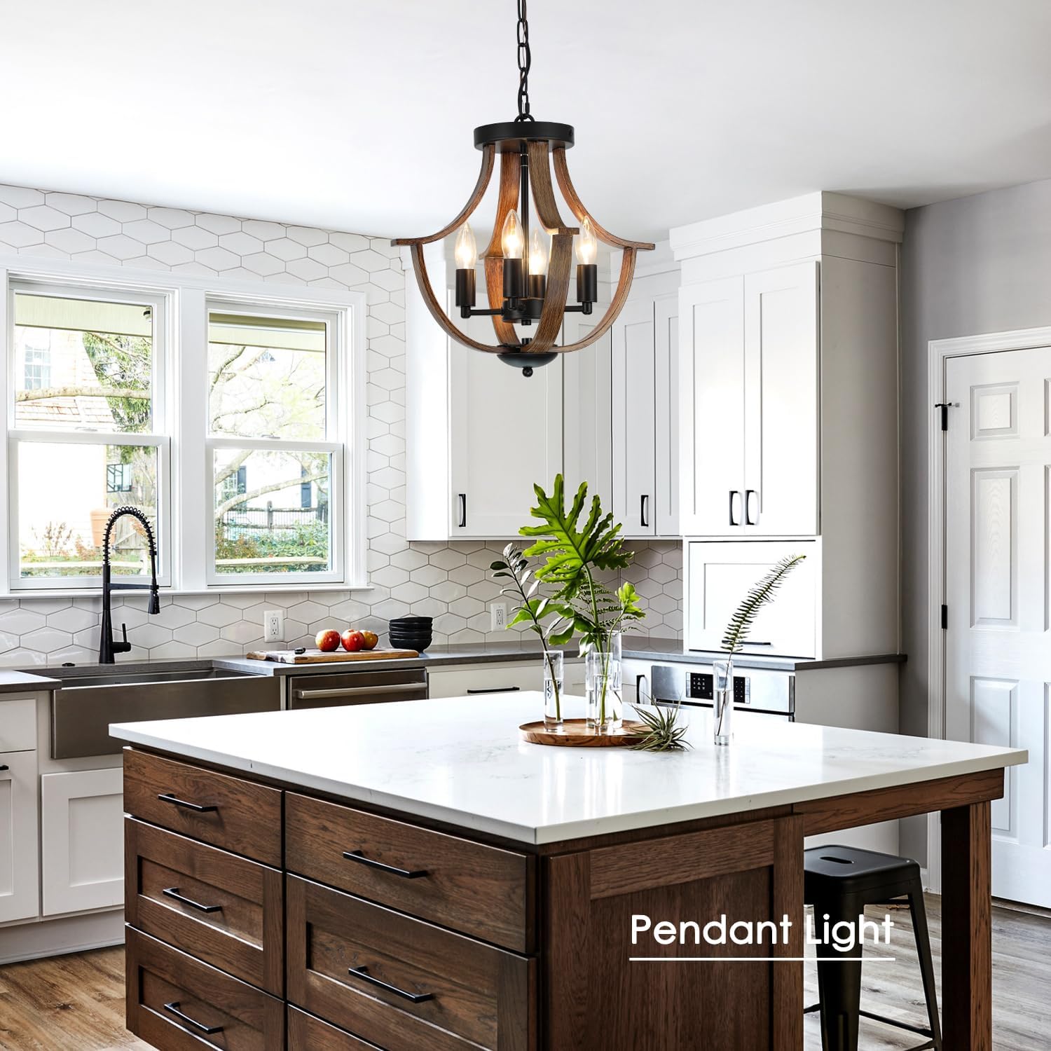 4-Light Wood Farmhouse Chandelier