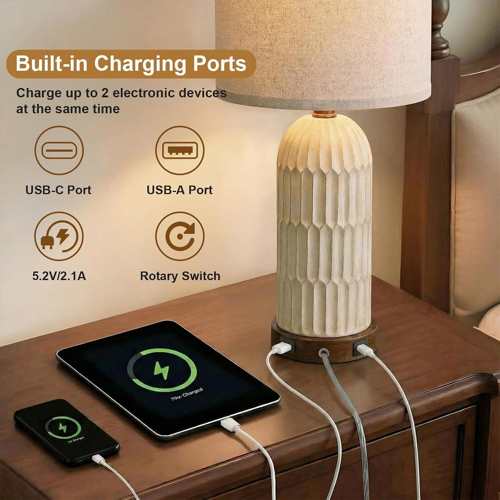 Farmhouse USB Charging Table Lamps 2 Pack