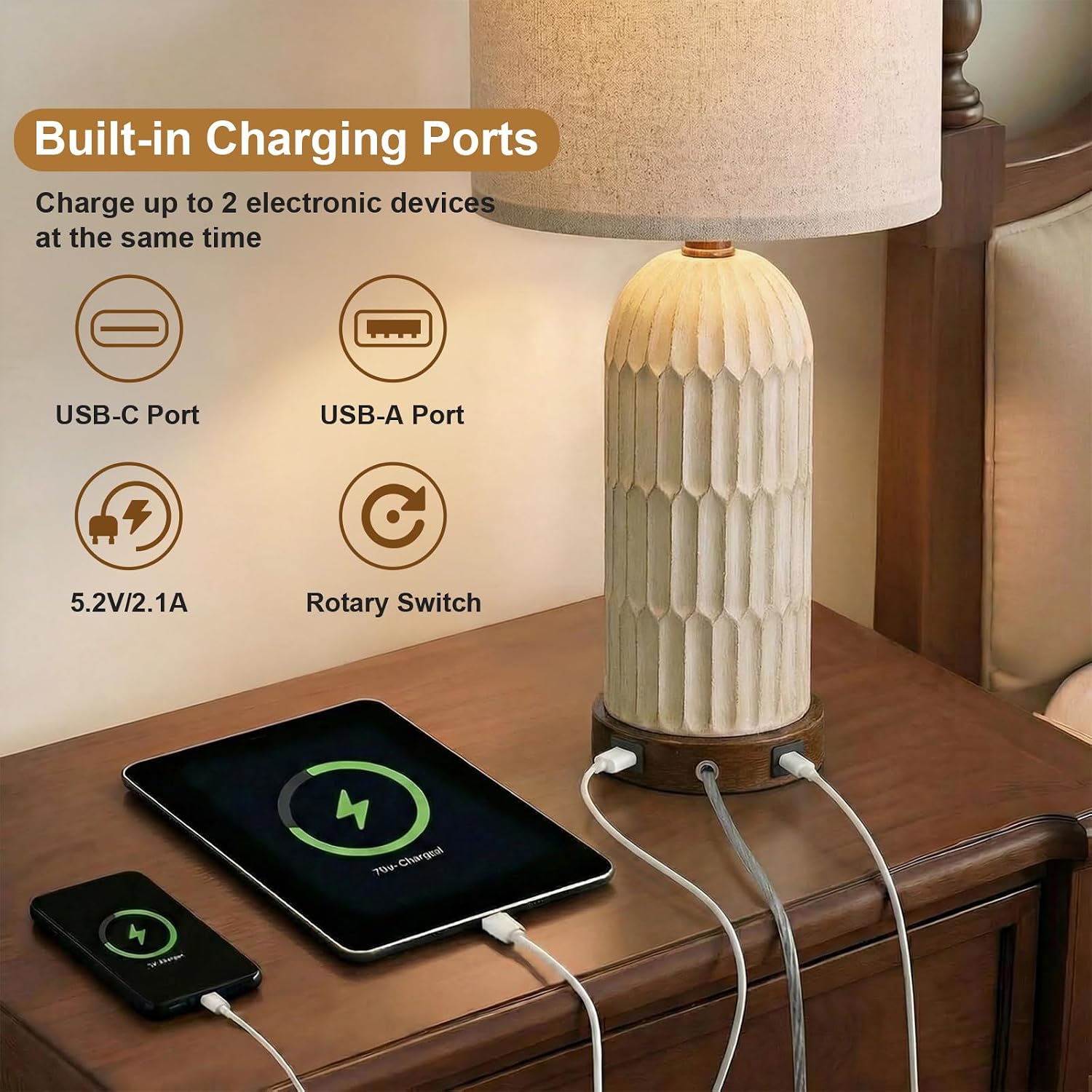 Farmhouse USB Charging Table Lamps 2 Pack