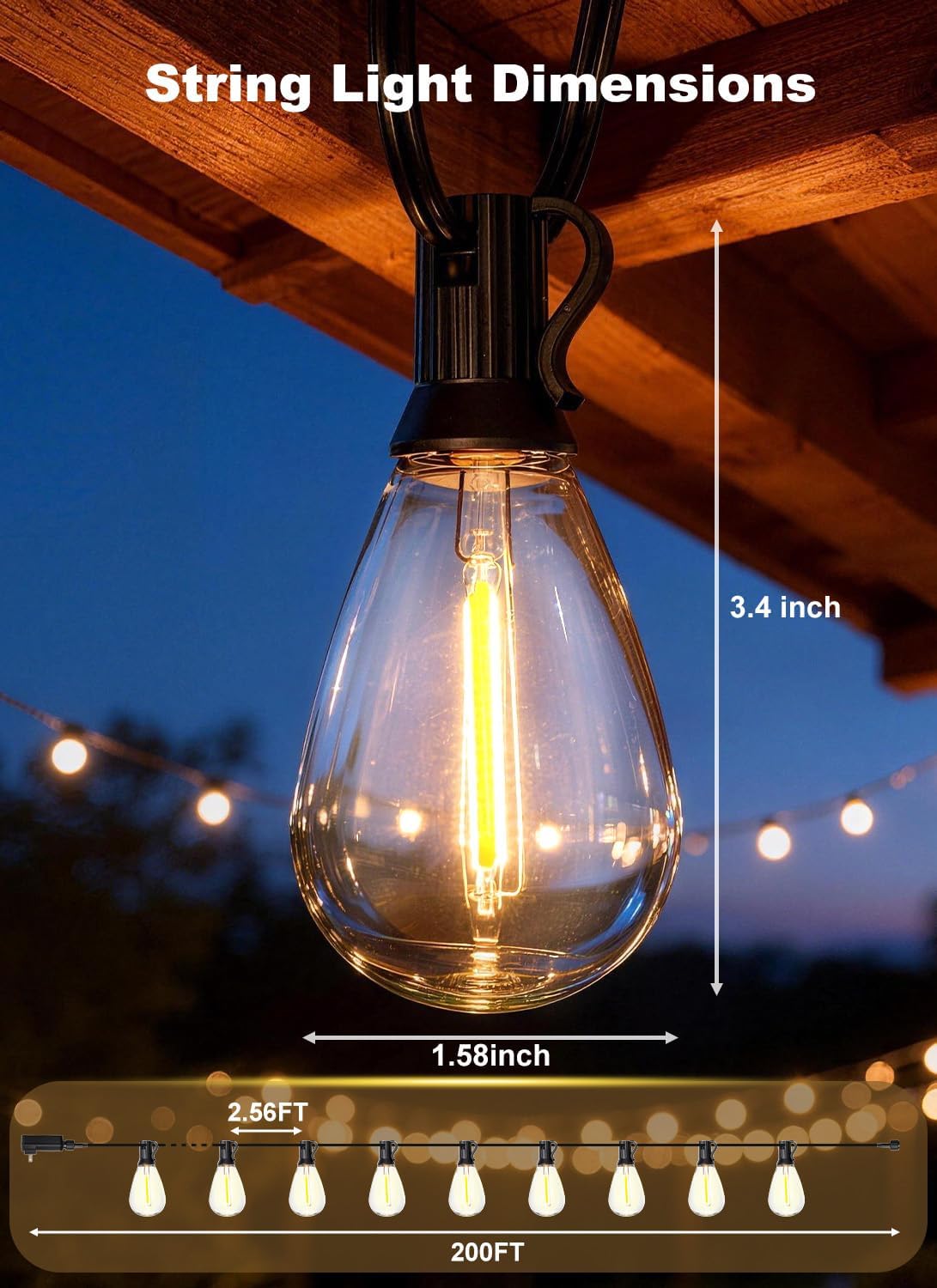 200FT Shatterproof S11 Outdoor Patio String Lights