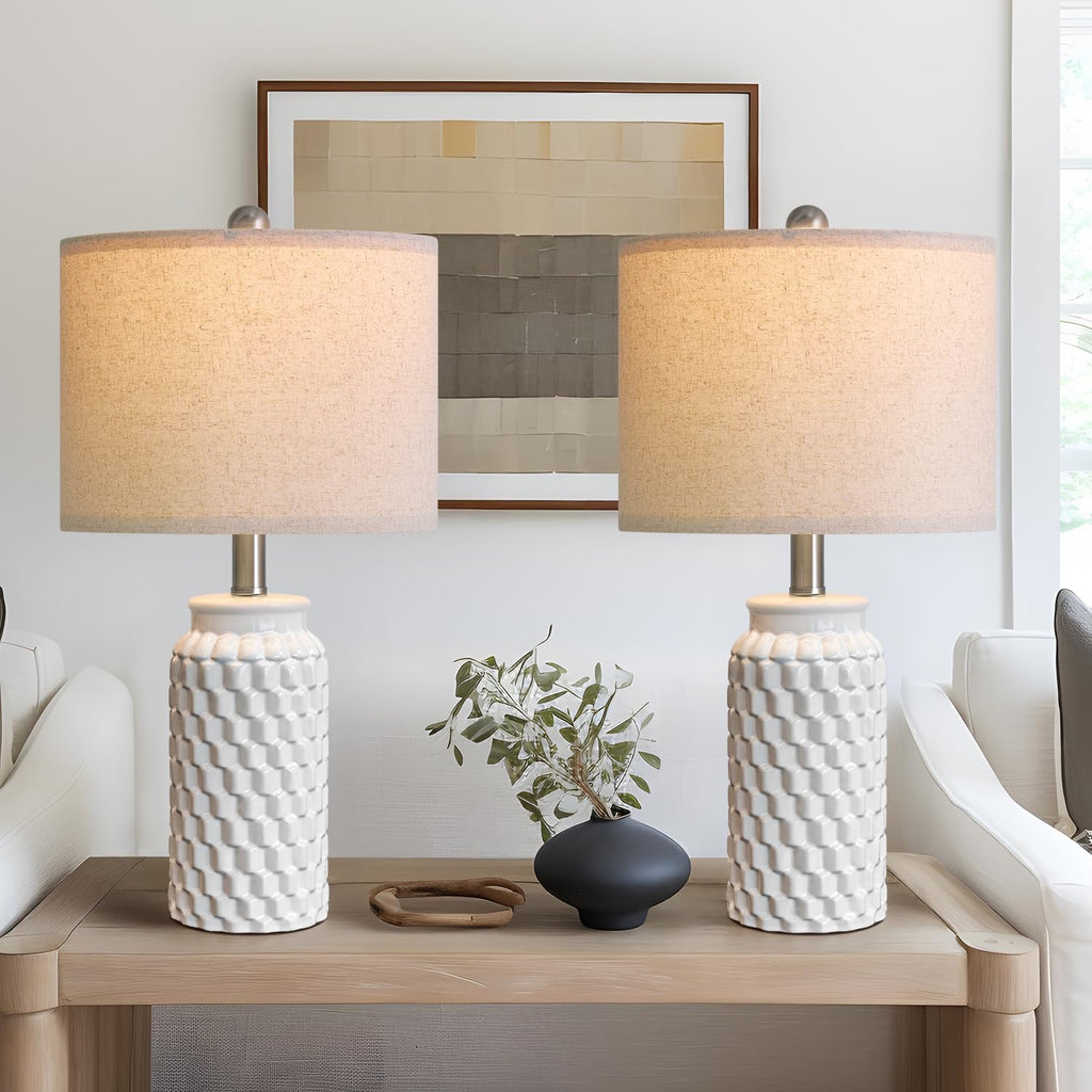 White Ceramic Farmhouse Table Lamps 2 Pack
