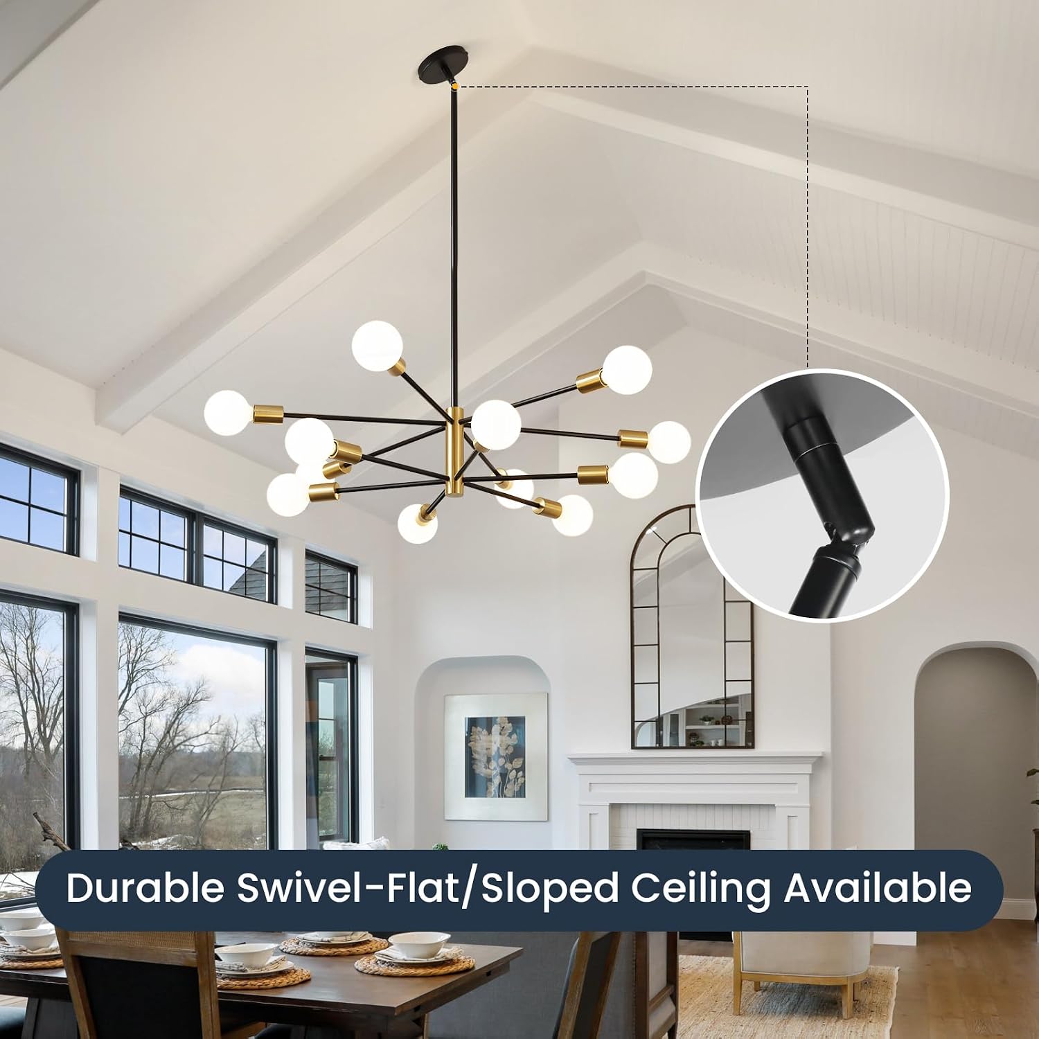 Gold Black Sputnik 12-Light Chandelier