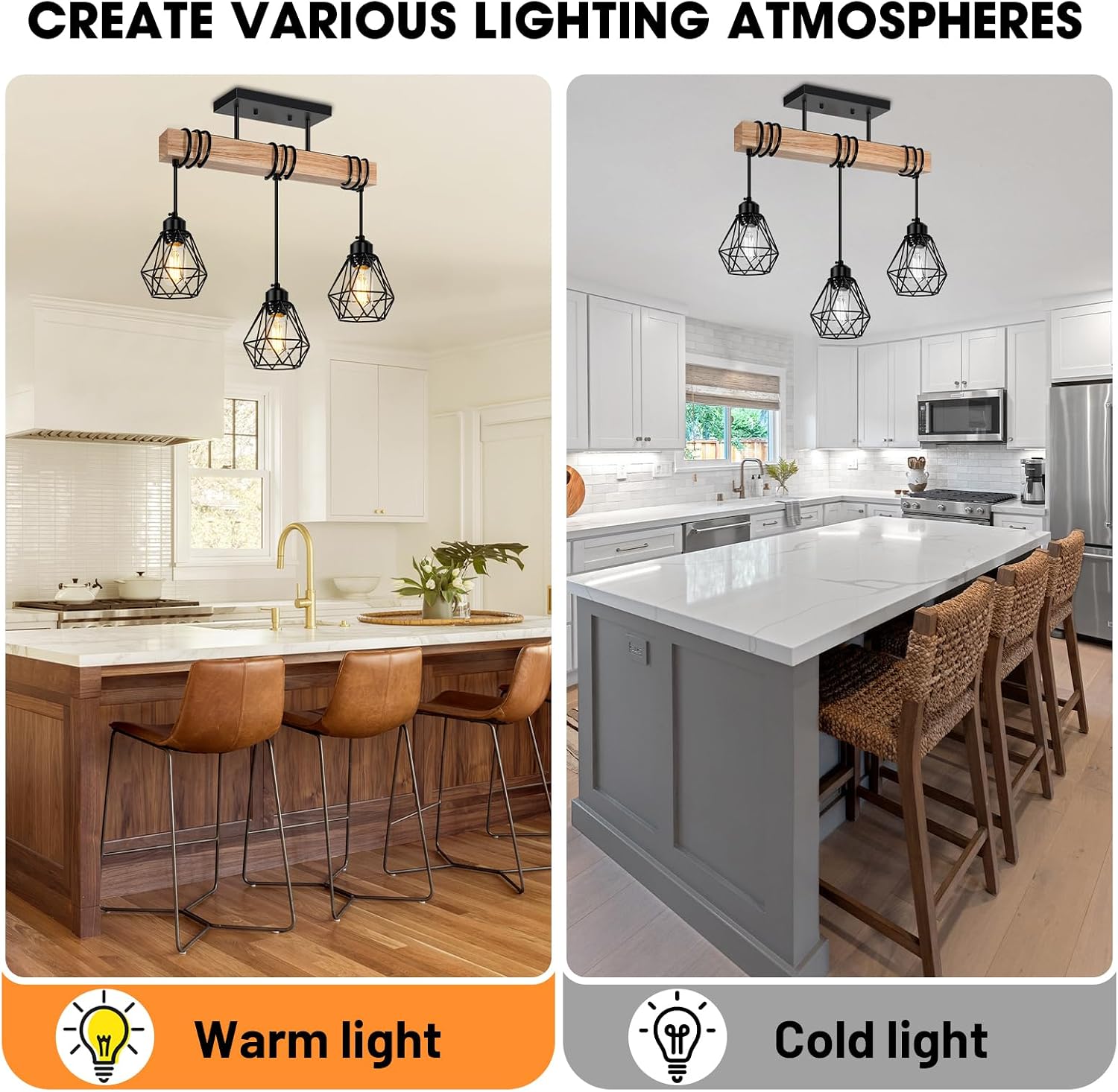 Wood Metal Farmhouse Pendant Light Fixture