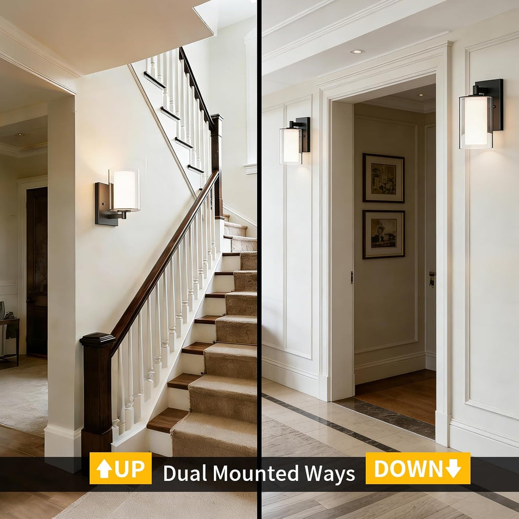 Matte Black Double Glass Bathroom Wall Sconces 2 Pack