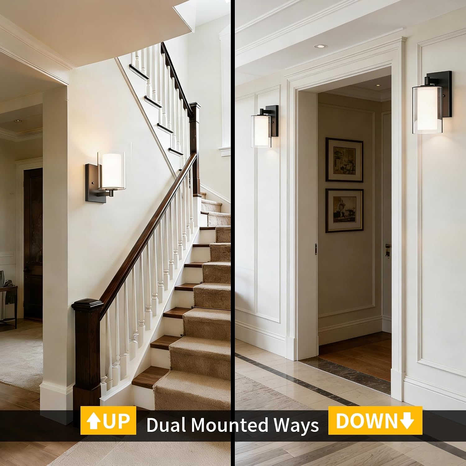 Matte Black Double Glass Bathroom Wall Sconces 2 Pack