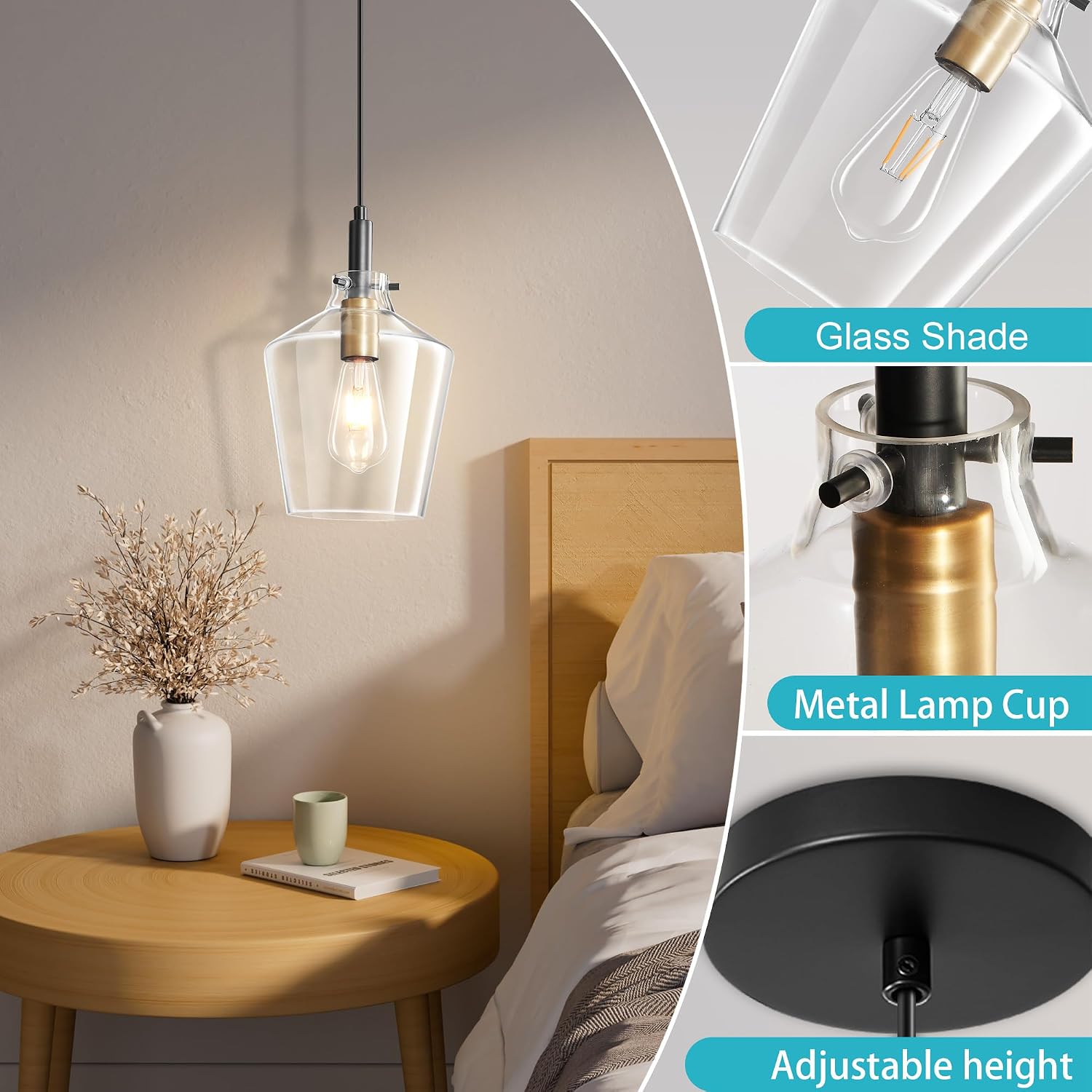 Black Gold Glass Kitchen Pendant Lights 2 Pack