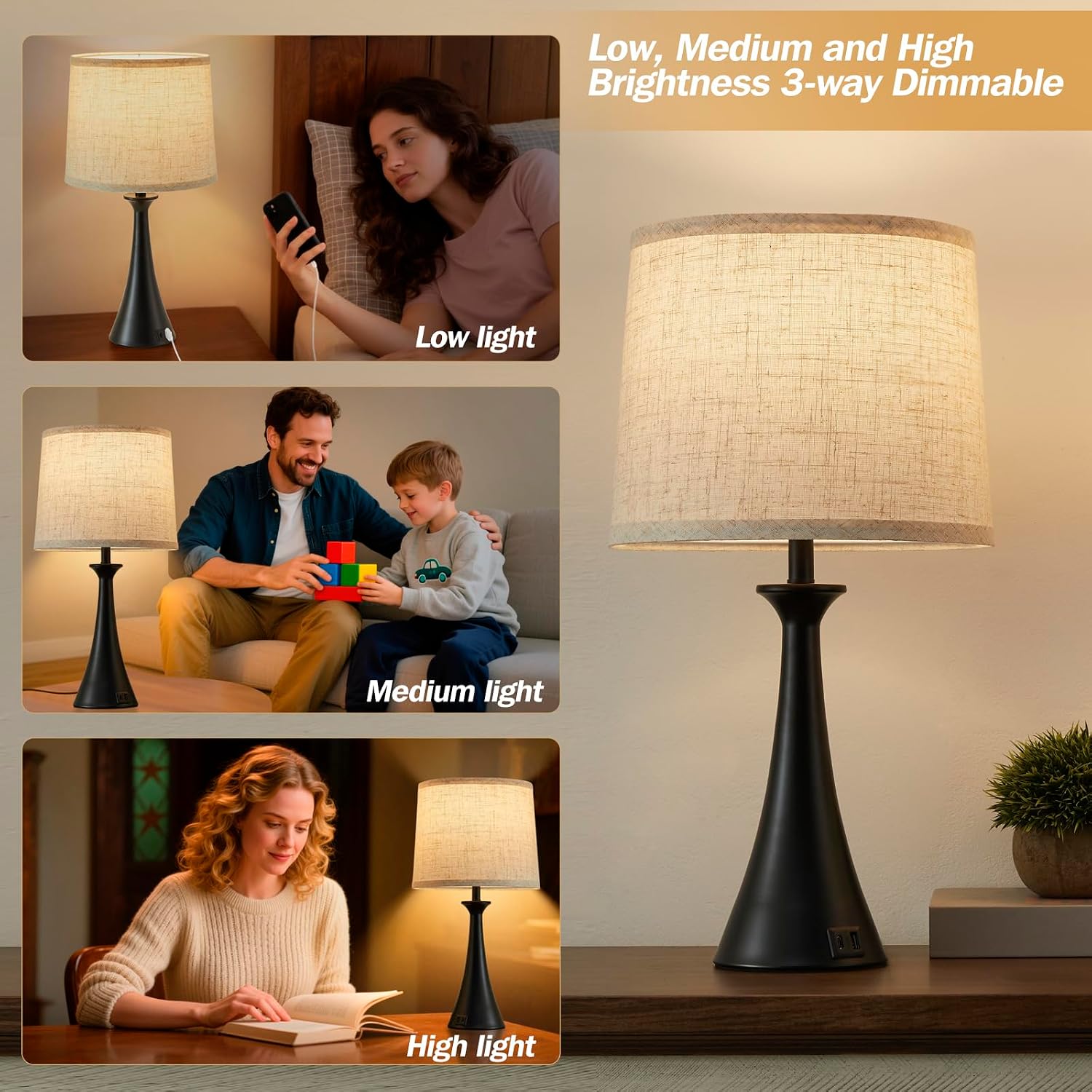 Black Touch USB Table Lamps 2 Pack