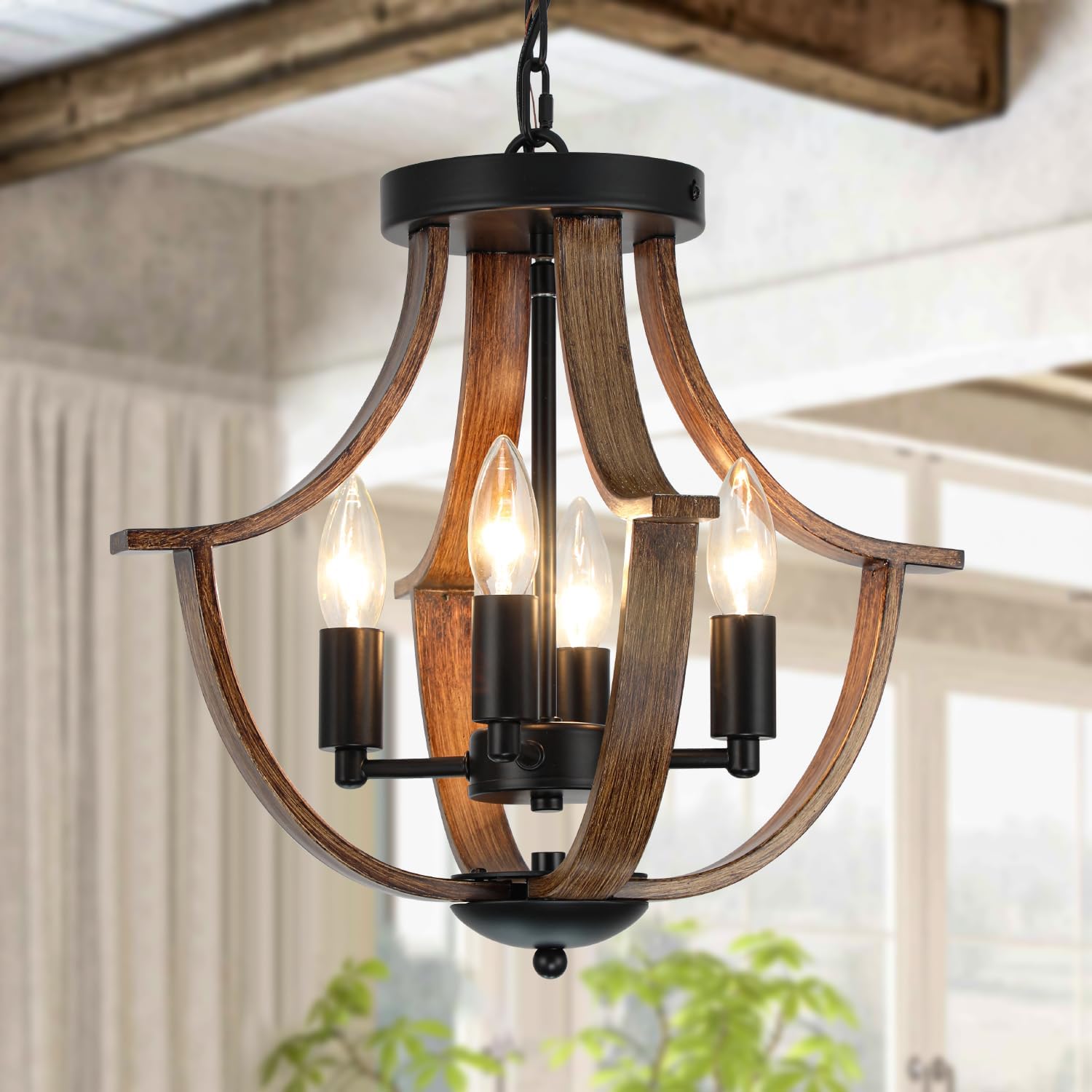 4-Light Wood Farmhouse Chandelier