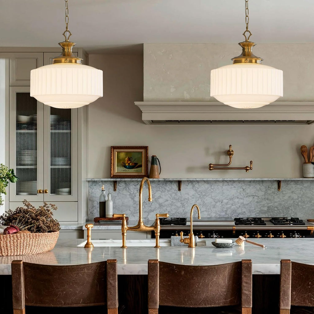 Brass Milk Glass Vintage Pendant Light