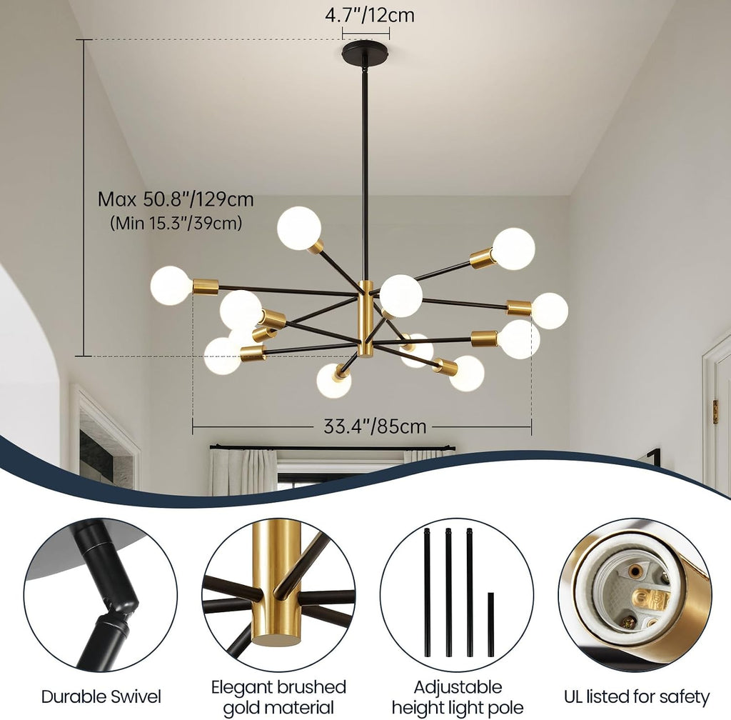 Gold Black Sputnik 12-Light Chandelier