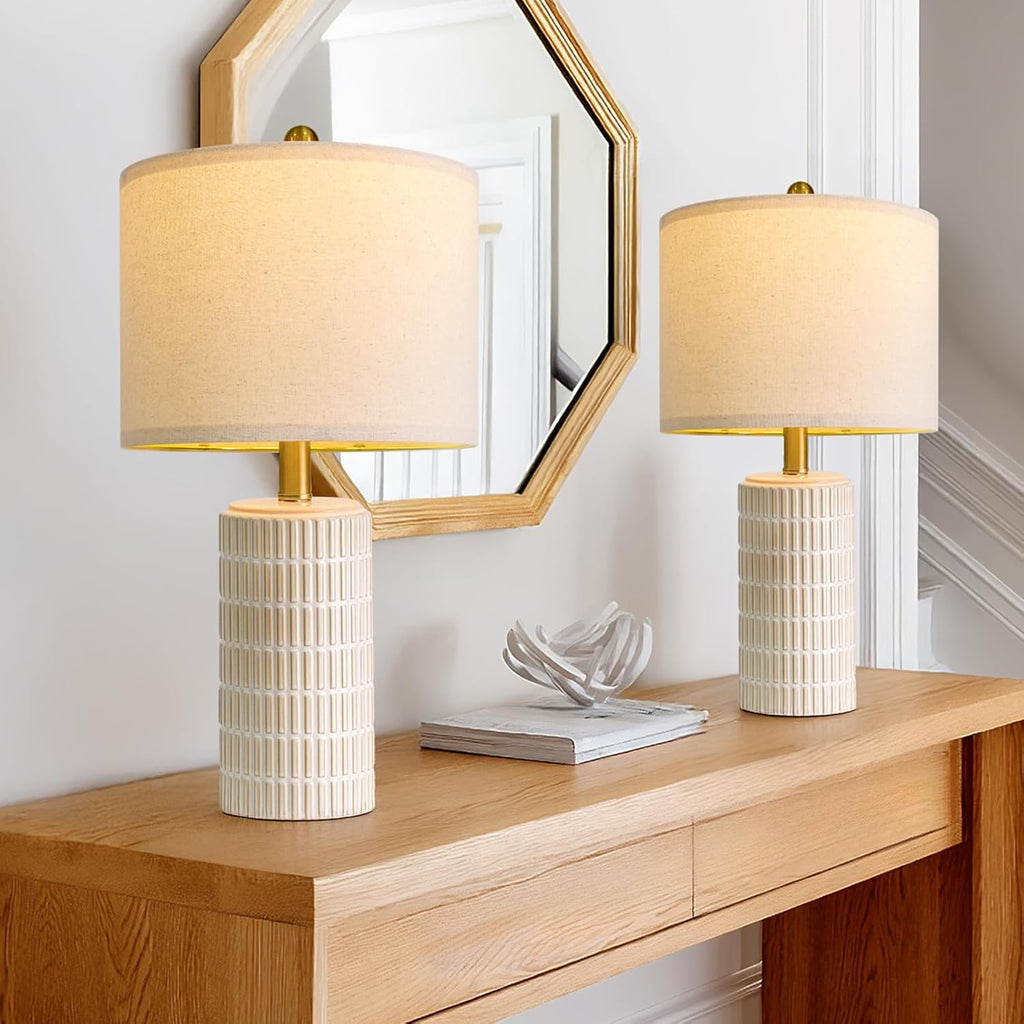 White Ceramic Farmhouse Table Lamps 2 Pack