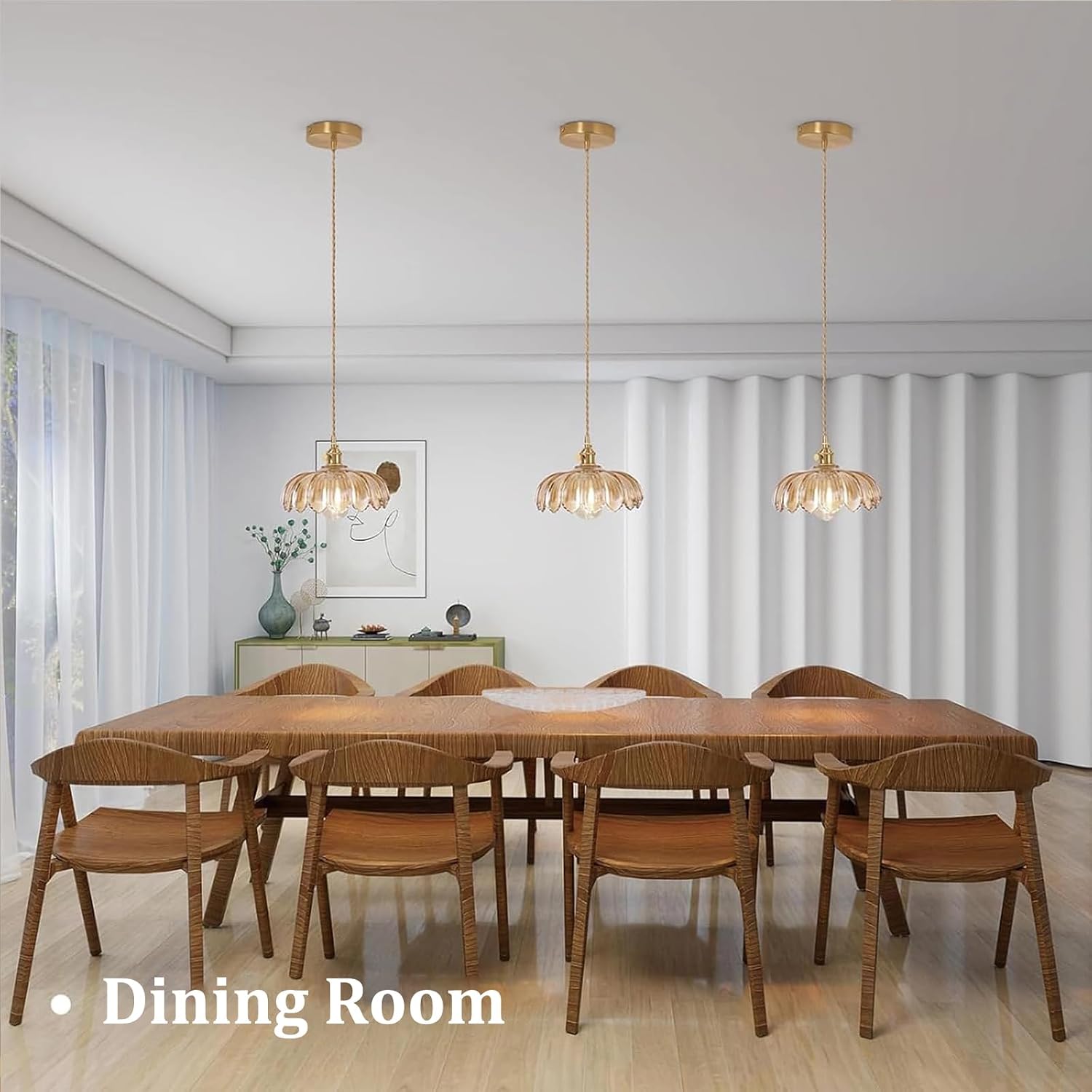 Brass Amber Glass Vintage Pendant Light