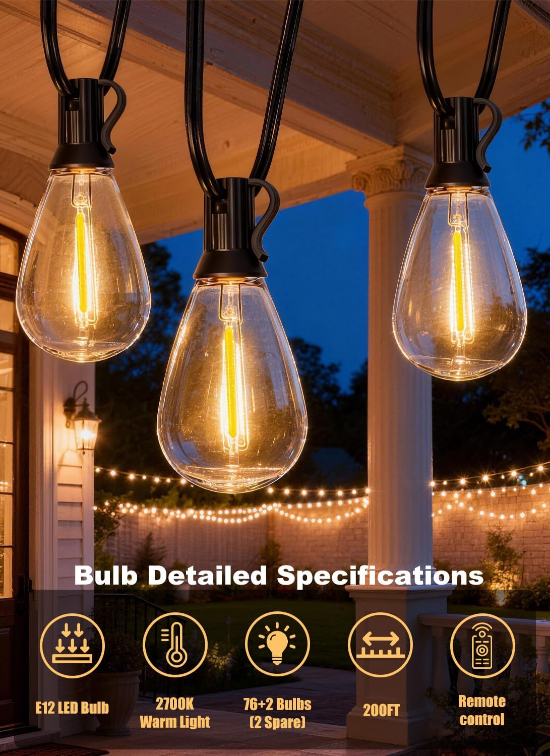 200FT Shatterproof S11 Outdoor Patio String Lights