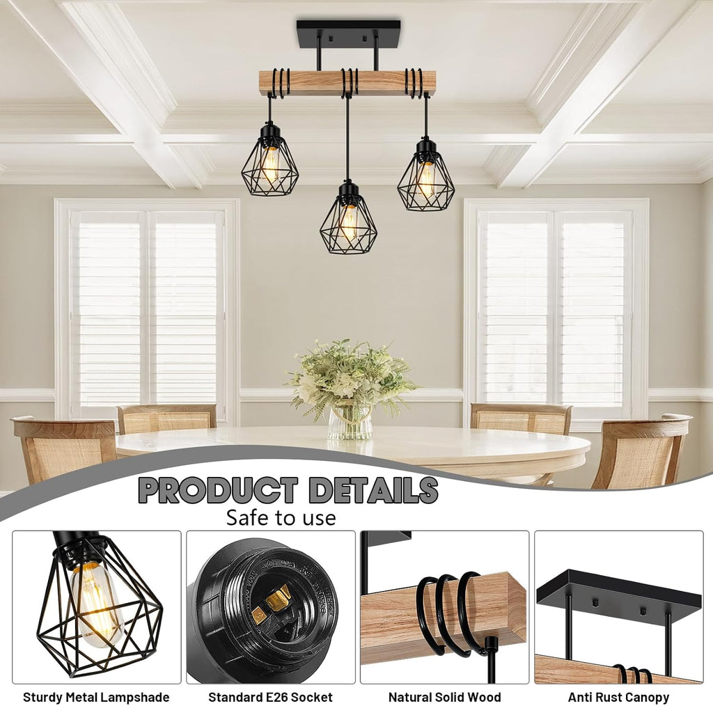 Wood Metal Farmhouse Pendant Light Fixture