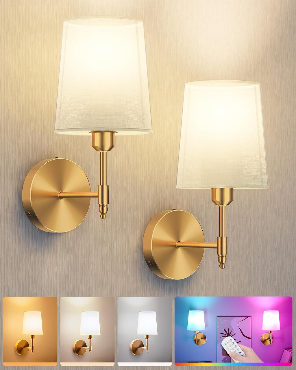 Gold RGB Rechargeable Wall Sconces 2 Pack
