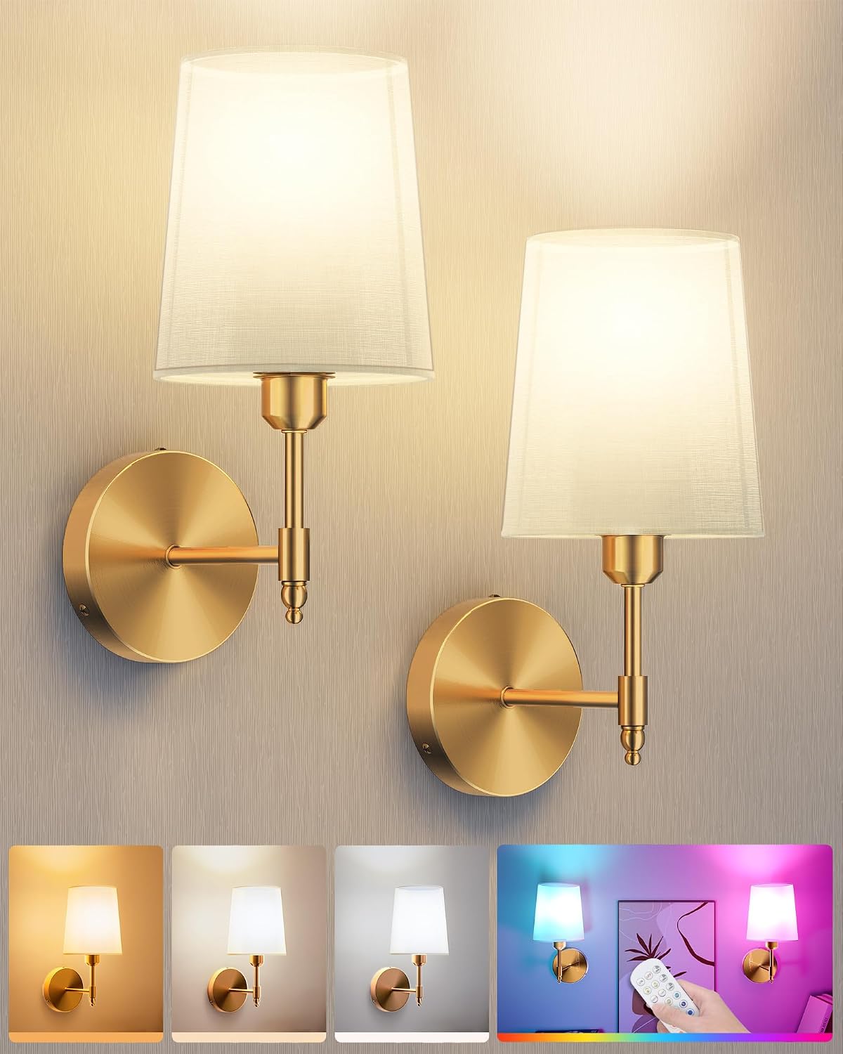 Gold RGB Rechargeable Wall Sconces 2 Pack